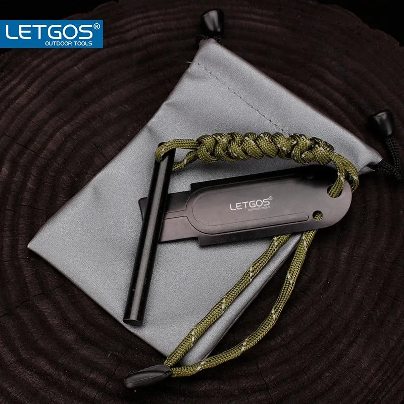 LETGOS Magnesium Ferro Rod Fire Starter Survival Tool w/Umbrella Rope for Campfires Hiking Backpacking Camping Equipment