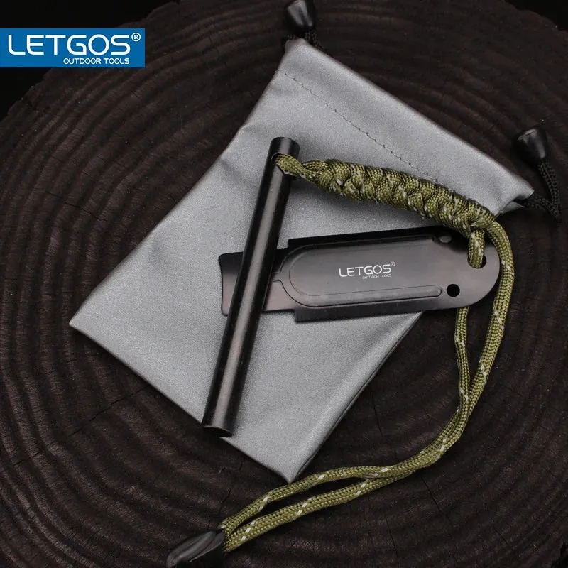 LETGOS Magnesium Ferro Rod Fire Starter Survival Tool w/Umbrella Rope for Campfires Hiking Backpacking Camping Equipment