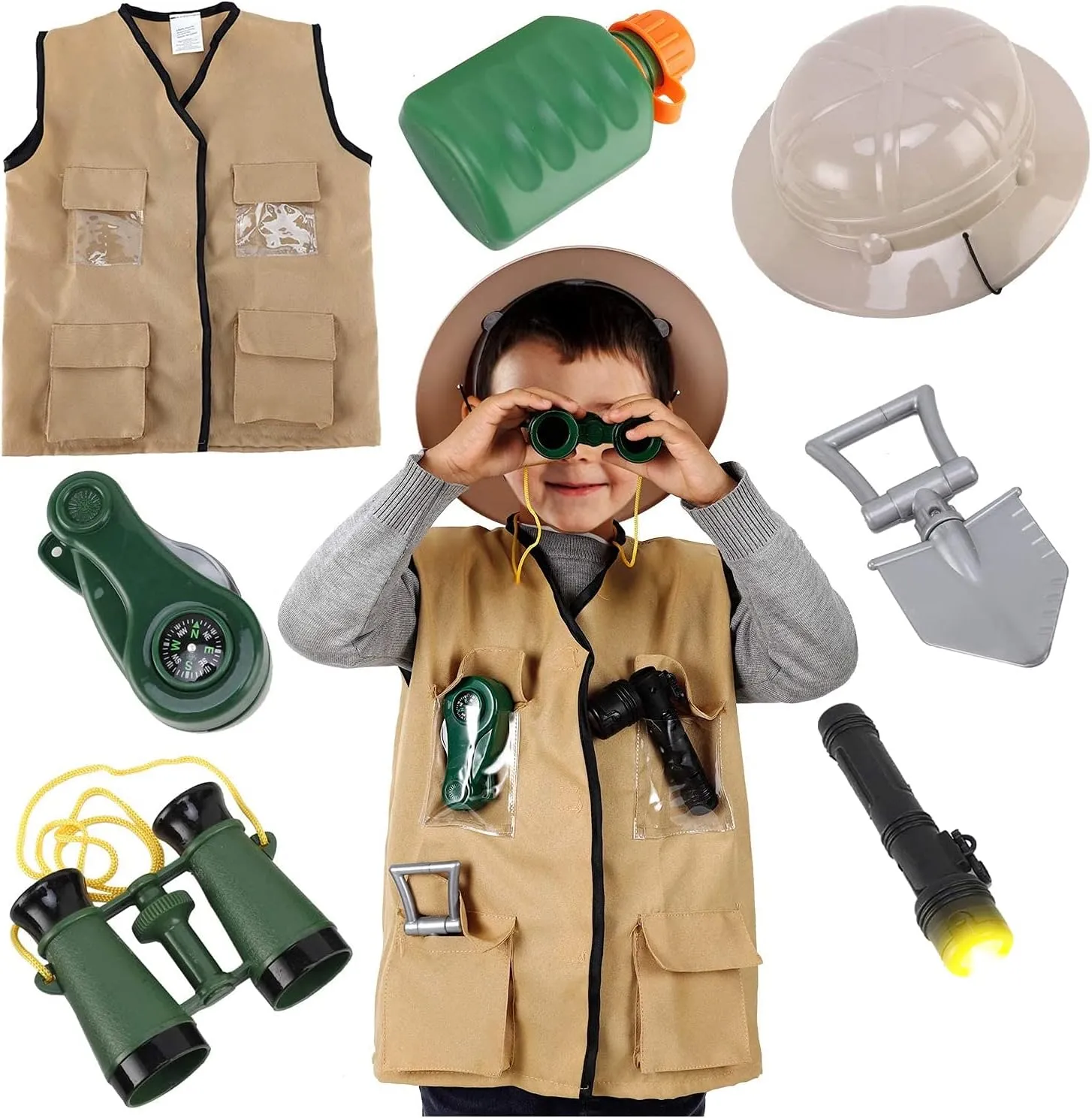 Liberty Imports Junior Backyard Safari Explorer Costume Role Play Set, Washable Cargo Vest and Outdoor Adventure Camping Gear Kit and Accessories For Kids