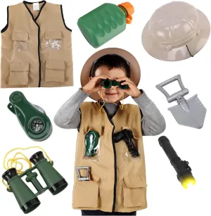 Liberty Imports Junior Backyard Safari Explorer Costume Role Play Set, Washable Cargo Vest and Outdoor Adventure Camping Gear Kit and Accessories For Kids
