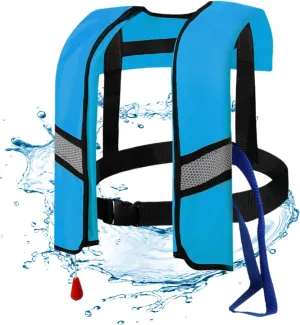 Life Jackets Automatic Inflation 150N Nylon Adjustable Buckle Swim Vest with Reflective Strips & Whistle Extra Tube Portable Water Sports Life Vest for Adults, Kids, No Gas Cylinders