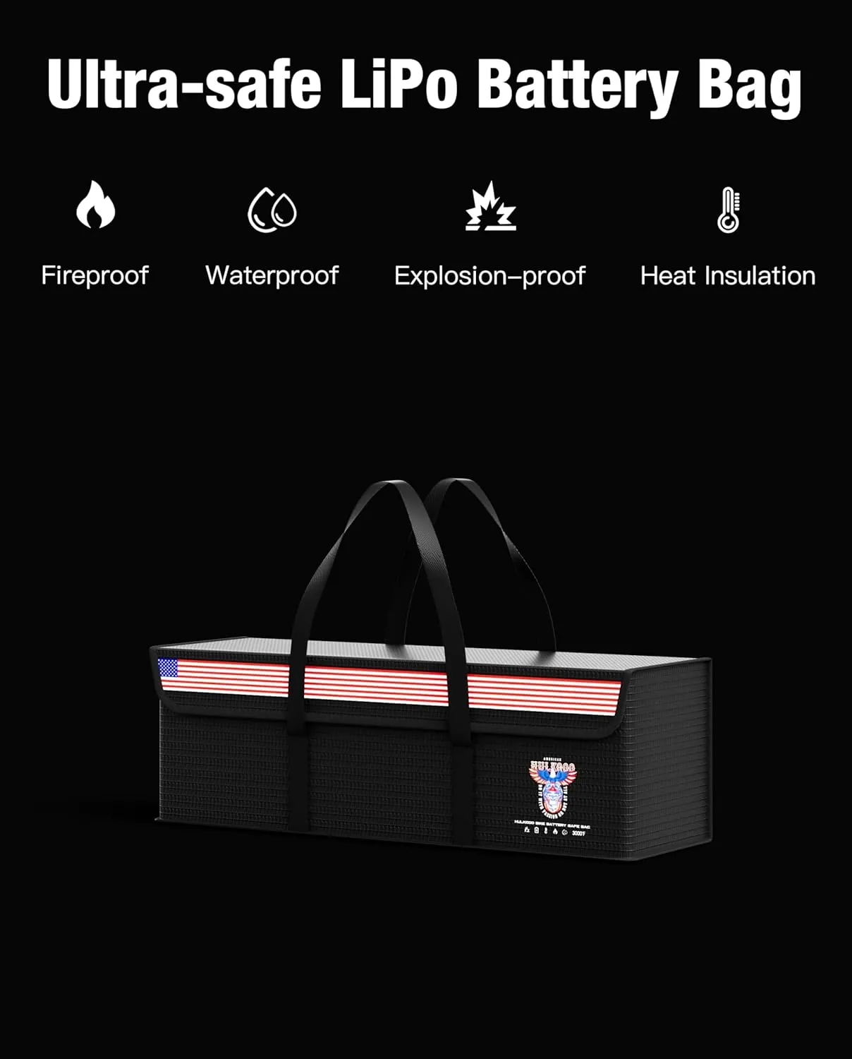 LiFePO4 Lithium Battery Fireproof Safe Bag Large Capacity Explosion-Proof Container LiPO Guard Protective Case Waterproof Storage Box(16 * 4.7 * 5 inch)