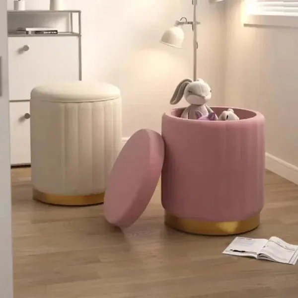 Light Luxury Makeup Stool - Round Bedroom Stool, Sofa Stool & Dressing Table Stool with Storage