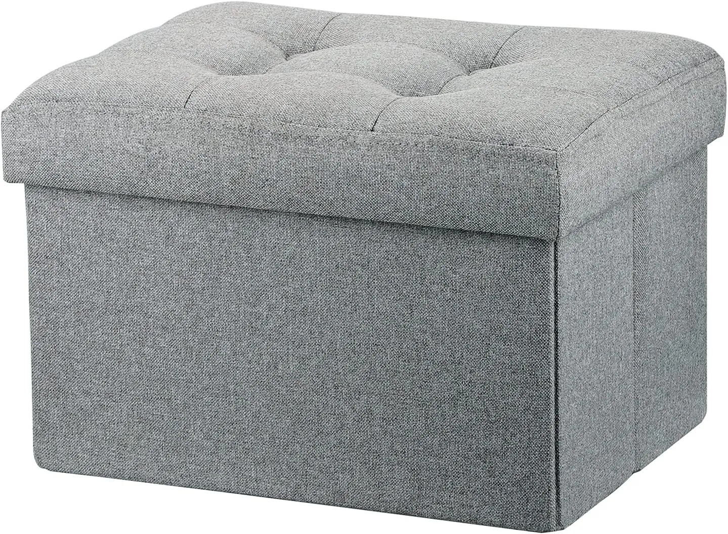 LINMAGCO Small Storage Ottoman Stool Foot Rest Stool Under Desk Stool Short Ottoman Folding Ottoman Linen Cloth Light Gray 16X12X12IN