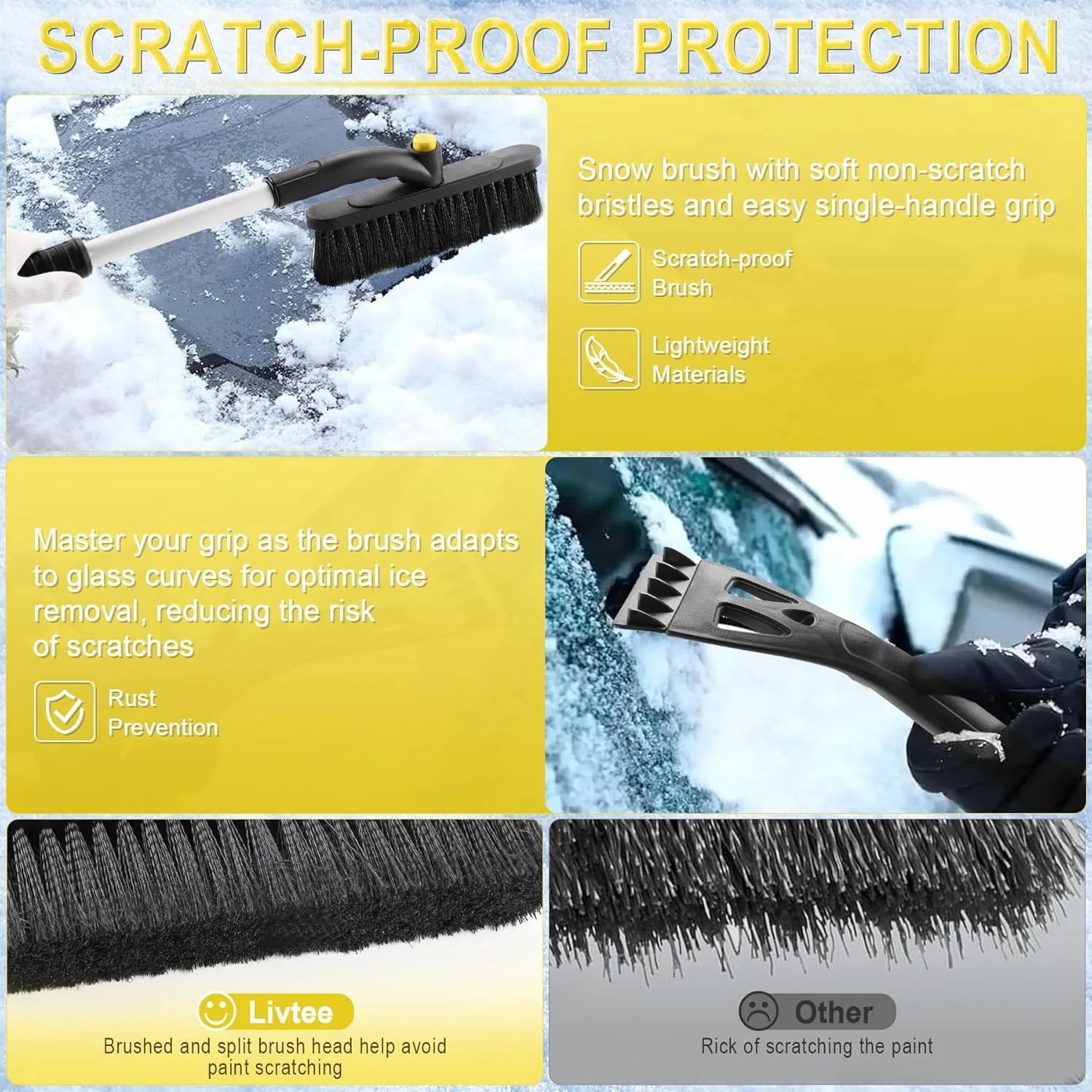 LivTee 32" Snow Brush and Ice Scrapers for Car Windshield, Extendable Car Snow Accessories with Foam Grip, Brush Supports 360 Degree Rotation, Car Winter Removal Tool for Cars, Trucks, SUVs