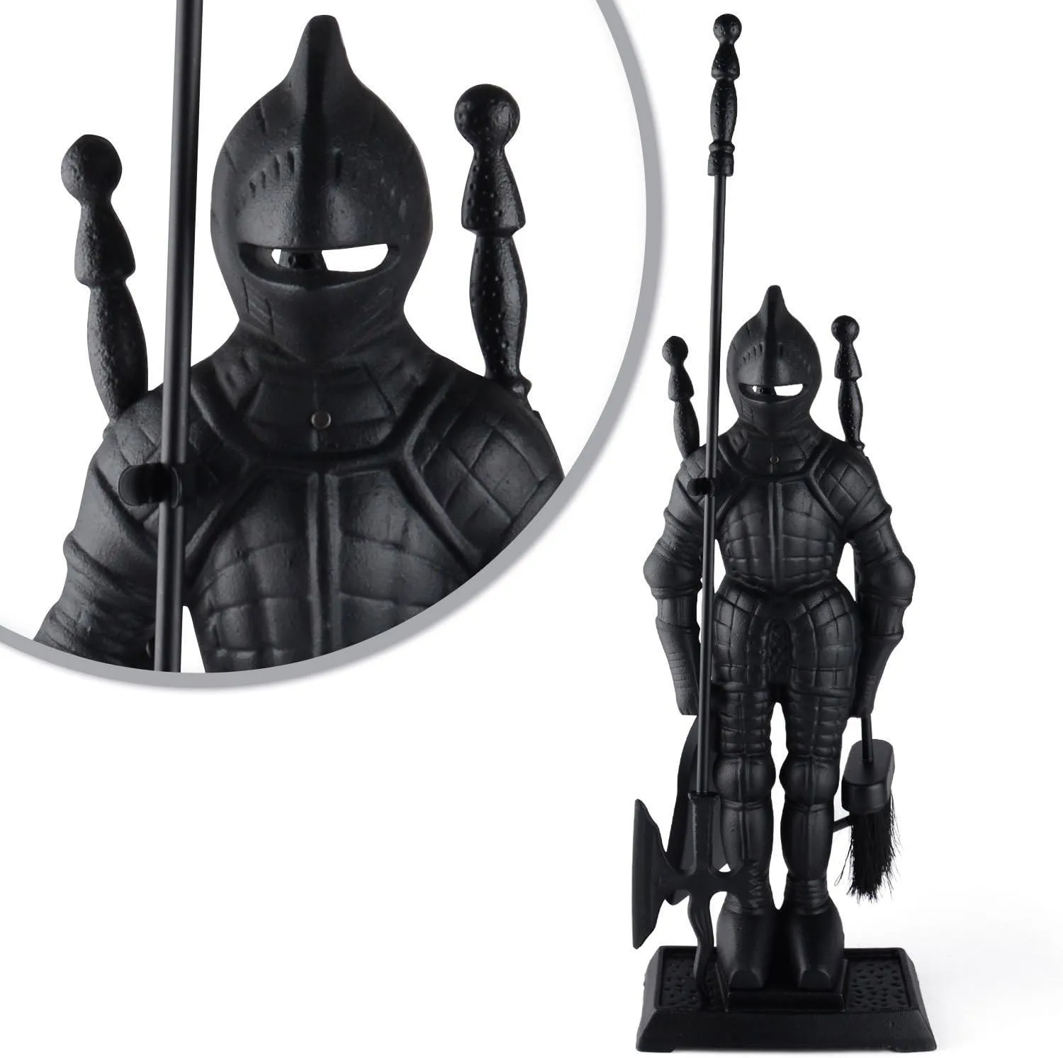 Lizh Metalwork Dark Knight Fireplace Tool Set,Black Cast Iron