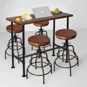 LOKKHAN Vintage Industrial Bar Table & Adjustable Height Swivel Stools Set - Wood & Metal High-Top Dining Table for Home, Kitchen, Man Cave, Loft, or Coffee Shop - for Modern & Vintage Interiors