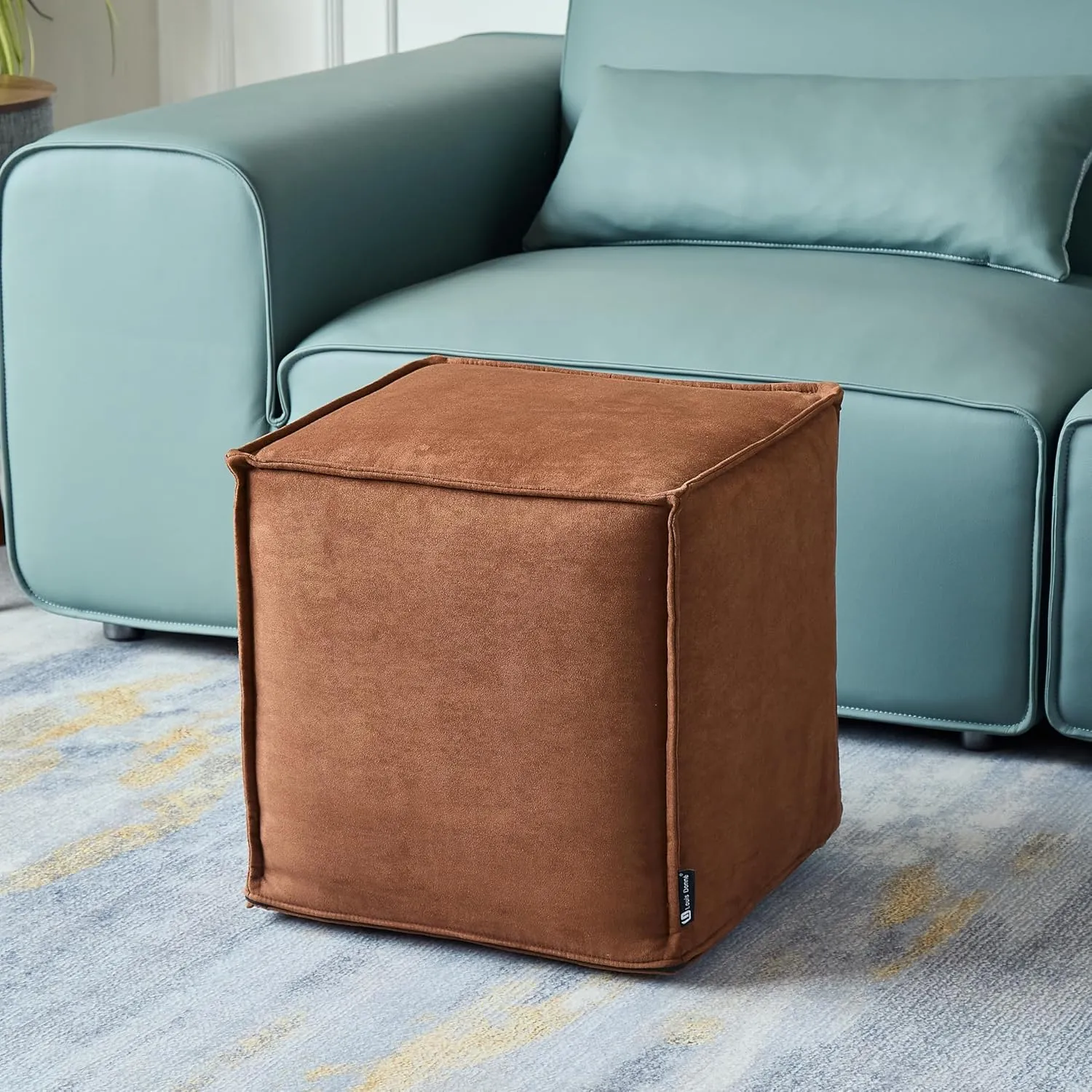 Louis Donné Square Unstuffed Pouf Ottoman Cover Foot Stool Poofy Ottomans Foot Rest small bean bag for Living room Decoration Floor Cushion Storage washable Brown microfaber Fabric(only Cover)NoFiller