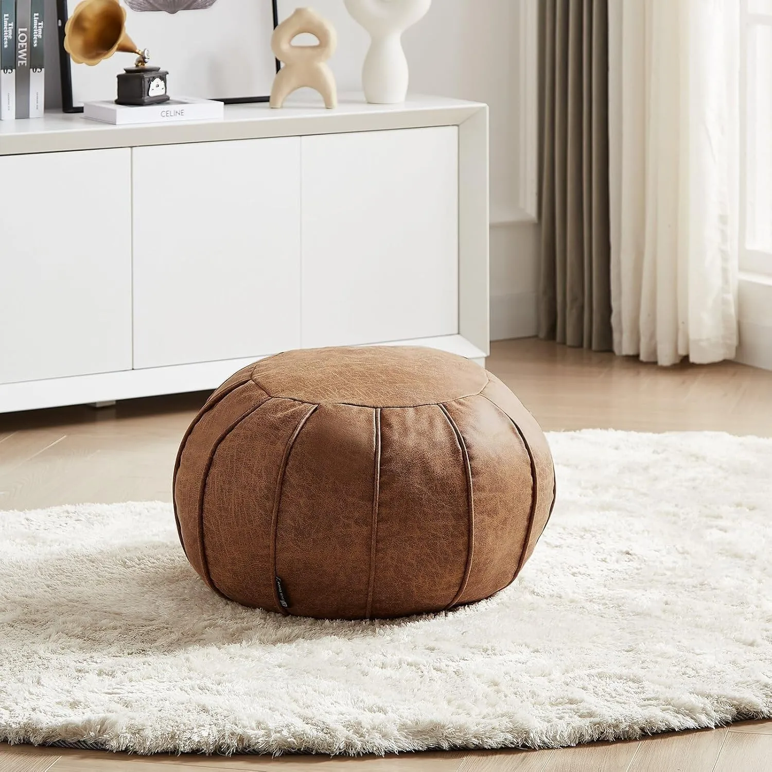 Louis Donné Unstuffed Pouf Ottoman, Round Supersoft Handmade Home Decoration Pouf Cover, Storage can be fullfilled Solution, Foot Rest, Footstool, Pouffe Balcony Office Indoor Brown (Only Cover)