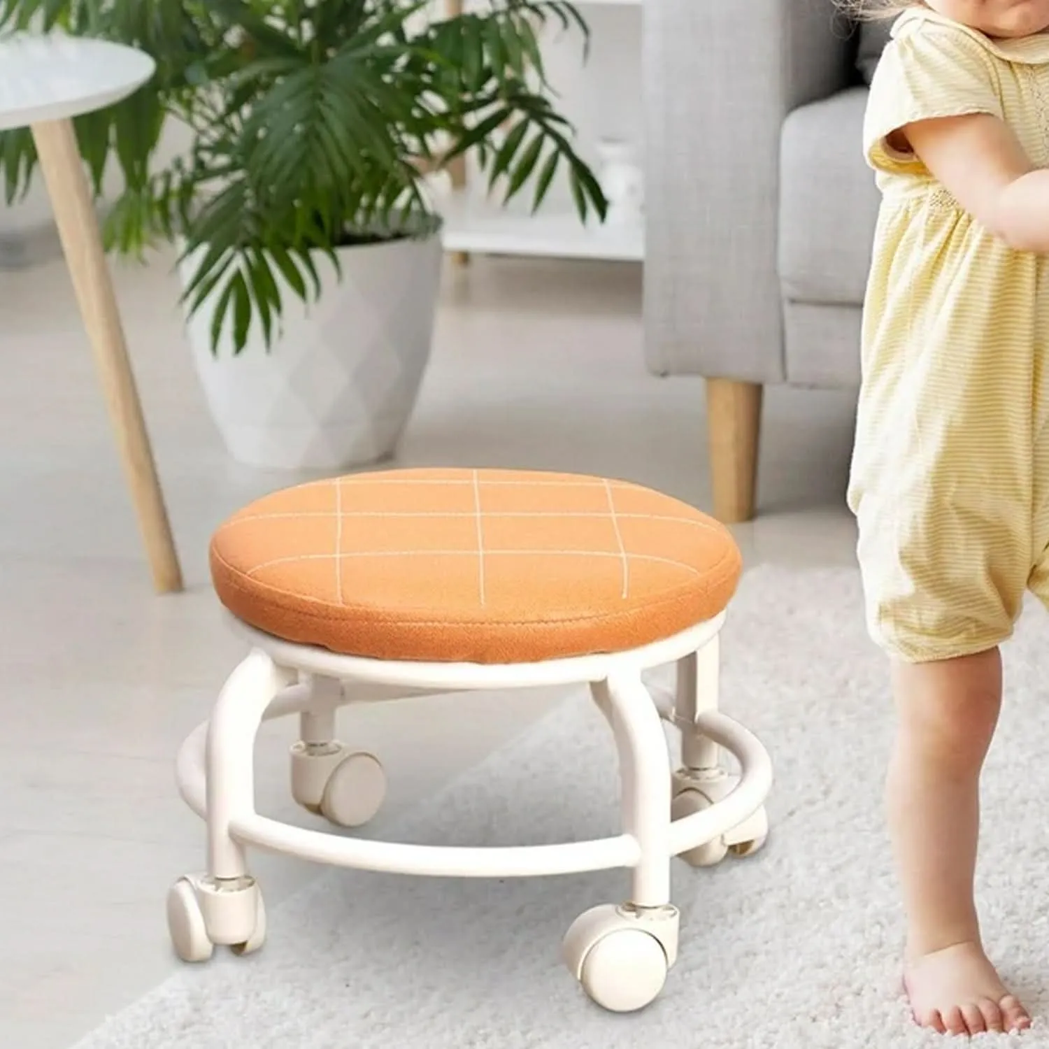 Low Height Rolling Stool with 360° Swivel Wheels