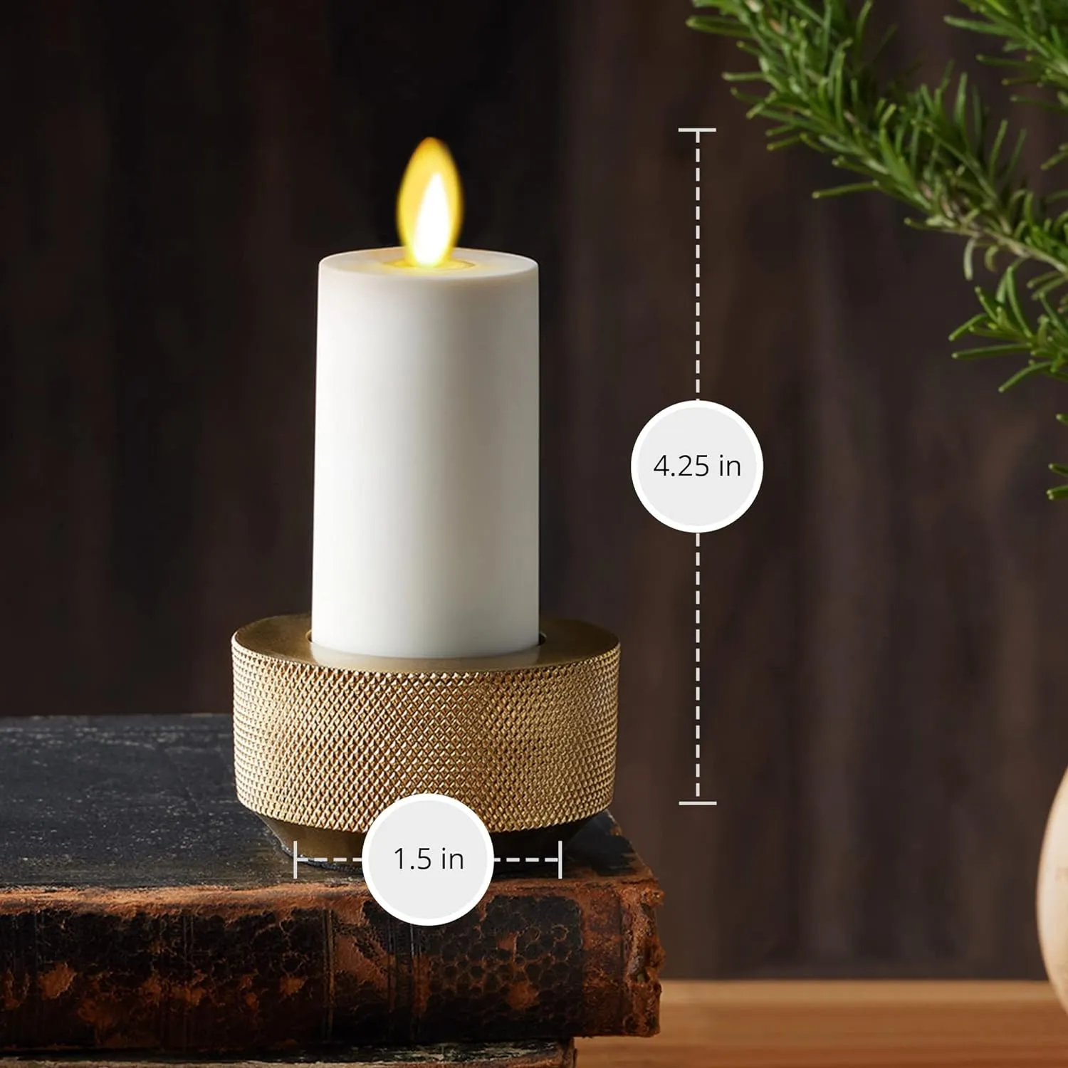 Luminara Outdoor Votive Flameless LED Candle, Set of 2 Ivory 1.5" x 4", Moving Flame Battery Operated Timer Remote Ready IPX4 Matte Plastic Finish