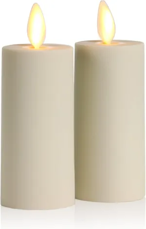Luminara Outdoor Votive Flameless LED Candle, Set of 2 Ivory 1.5" x 4", Moving Flame Battery Operated Timer Remote Ready IPX4 Matte Plastic Finish