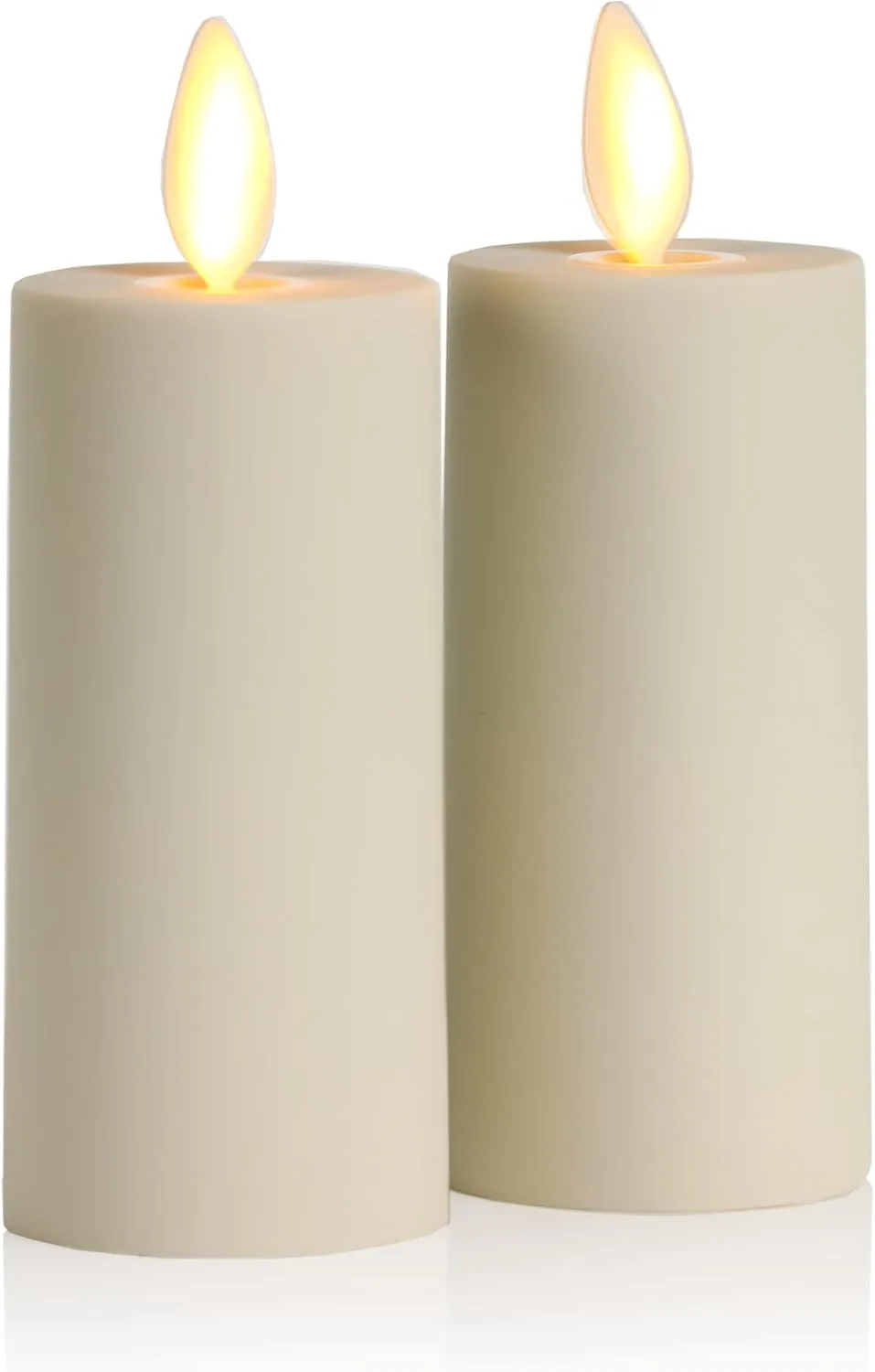 Luminara Outdoor Votive Flameless LED Candle, Set of 2 Ivory 1.5" x 4", Moving Flame Battery Operated Timer Remote Ready IPX4 Matte Plastic Finish