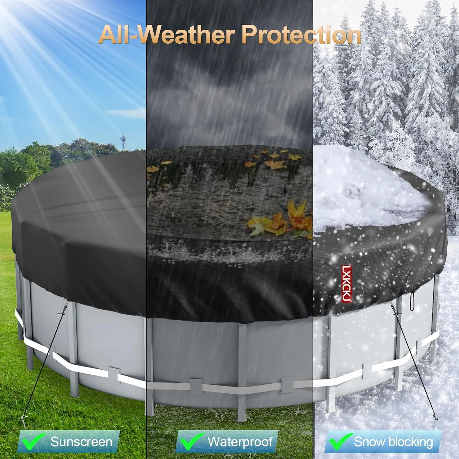 LXKCKJ 15 Ft Round Pool Cover, Solar Covers for Above Ground Pools, Summer Pool Cover Protector with Cover Accessories, PE Tarp Ideal for Waterproof and Dustproof (Black)
