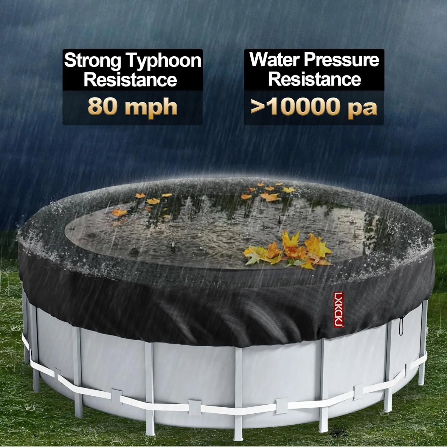 LXKCKJ 15 Ft Round Pool Cover, Solar Covers for Above Ground Pools, Summer Pool Cover Protector with Cover Accessories, PE Tarp Ideal for Waterproof and Dustproof (Black)