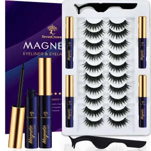 Magnetic Eyelashes Lashes with Eyeliner, 10 Pairs Medium Cat Eye Wispy Magnetic False Eyelash Natural Look,Pestañas Magneticas, Upgraded Long Lasting,Lightweight,Cruelty-Free,Easy