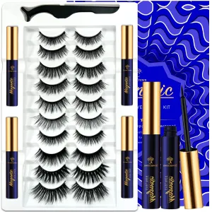 Magnetic Eyelashes Magnetic Lashes Natural Looking,Mix 10 Pairs Reusable Fake Eye Lash with Eyeliner, Strongest Waterproof Liquid Liner,Cruelty-Free.