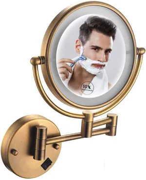 Magnifying Wall Mounted Makeup Mirror 10X, Double-Sided Makeup Mirror 8inch Makeup Mirror with Led Lights, 360 Rotation for Makeup, Shaving, Facial Care,USB Rechargeable