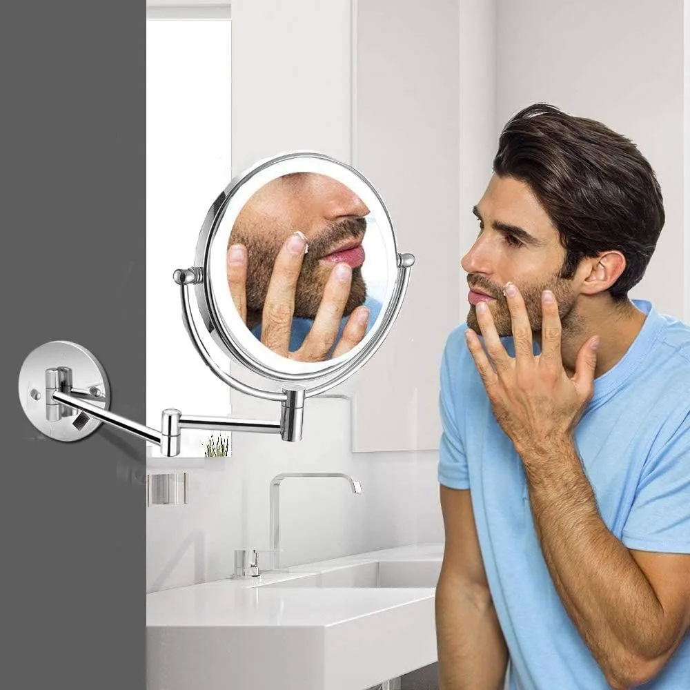Magnifying Wall Mounted Makeup Mirror 10X, Double-Sided Makeup Mirror 8inch Makeup Mirror with Led Lights, 360 Rotation for Makeup, Shaving, Facial Care,USB Rechargeable