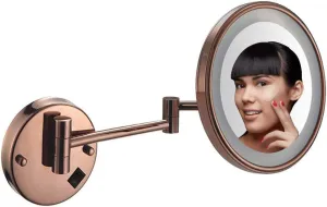 Makeup Mirror Wall Mount 8 Inch Bathroom Shaving Mirror Wall Mounted, Luminated 5X Magnification(BlackBronze)