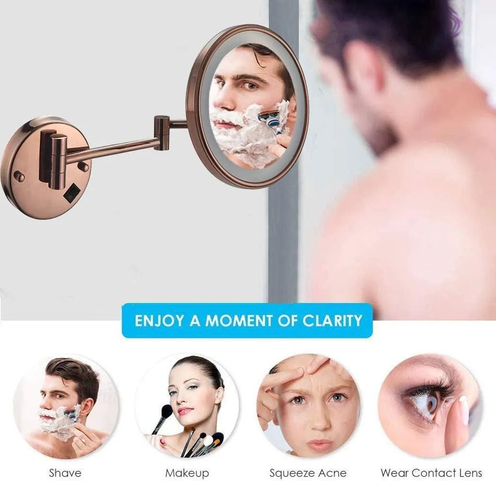 Makeup Mirror Wall Mount 8 Inch Bathroom Shaving Mirror Wall Mounted, Luminated 5X Magnification(BlackBronze)