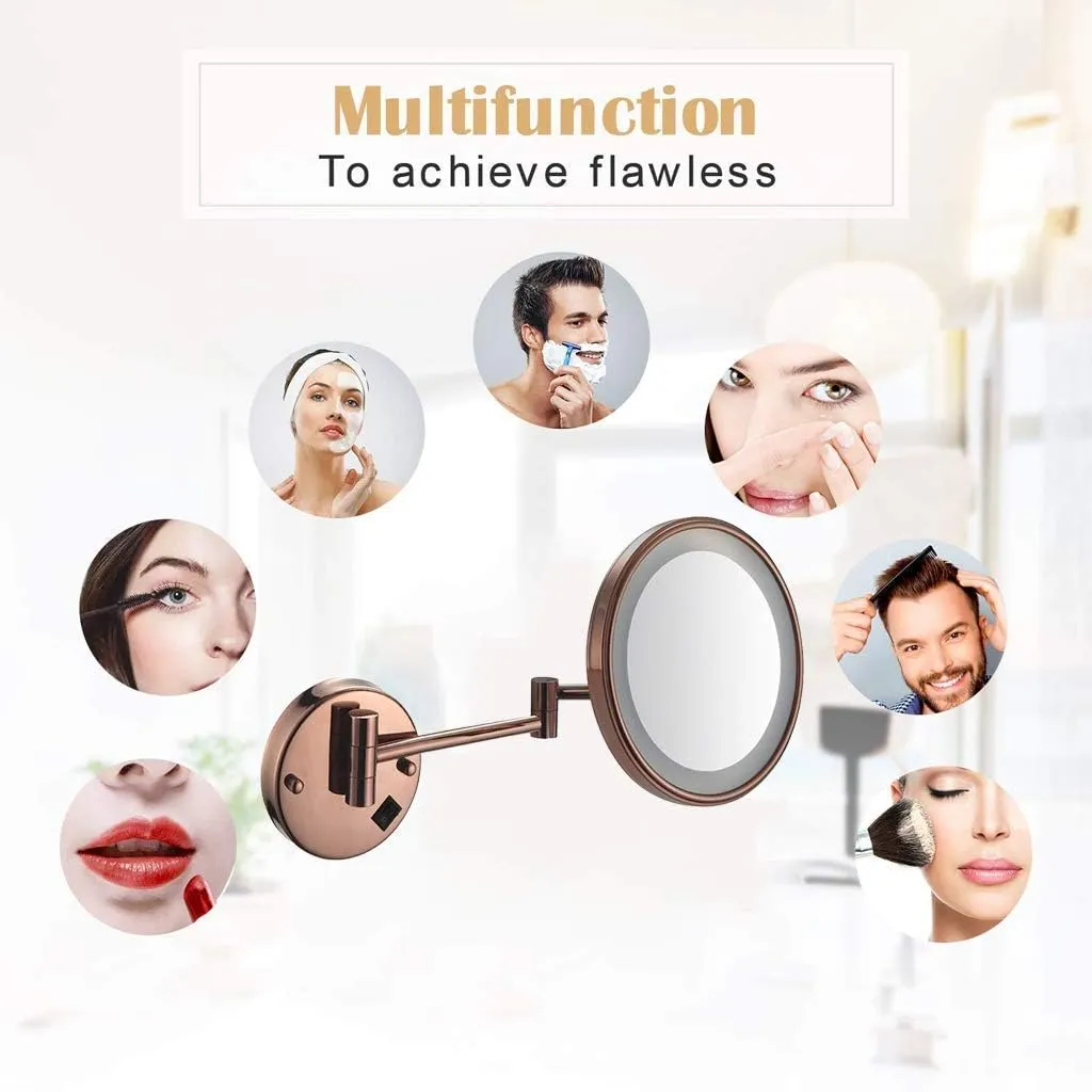 Makeup Mirror Wall Mount 8 Inch Bathroom Shaving Mirror Wall Mounted, Luminated 5X Magnification(BlackBronze)