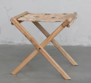 Mango Wood & Jute Kilim Folding Stool