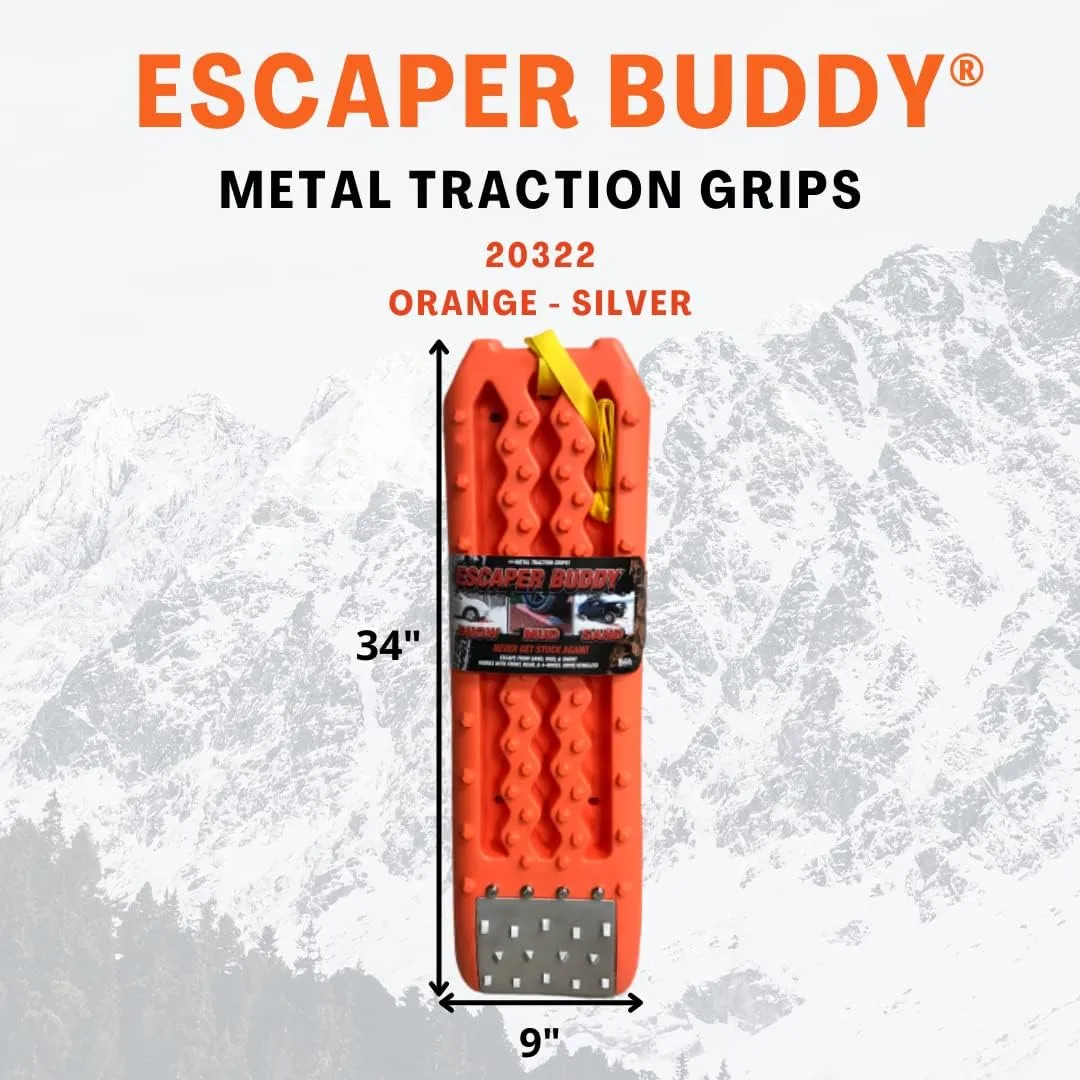 Maxsa 20322 Metal Gripped Escaper Buddy Traction Boards for Off-Road Mud, Sand, & Snow Vehicle Extraction, Bendable, Unbreakable, Orange, 2 Pack