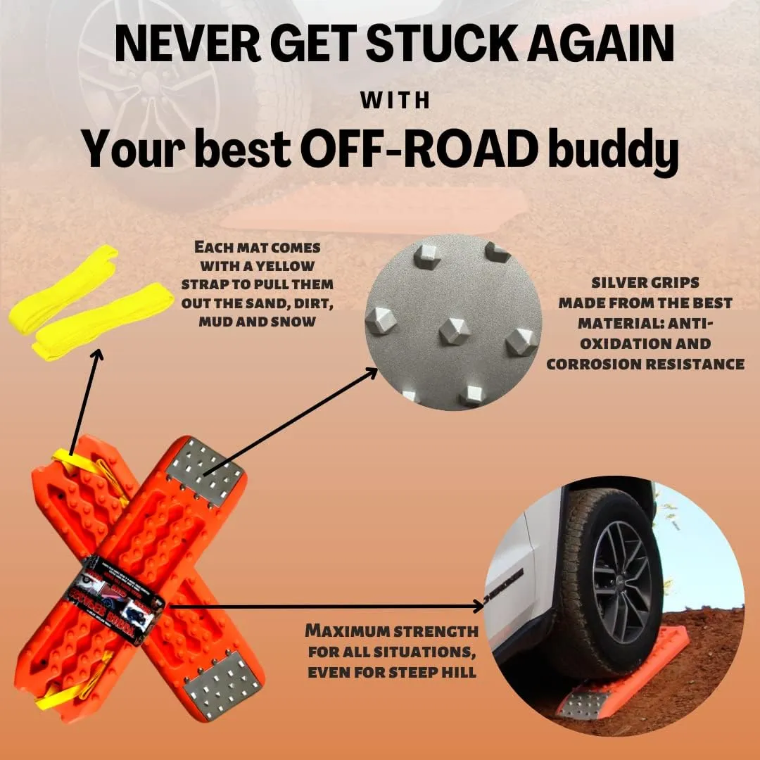 Maxsa 20322 Metal Gripped Escaper Buddy Traction Boards for Off-Road Mud, Sand, & Snow Vehicle Extraction, Bendable, Unbreakable, Orange, 2 Pack