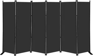 MAYOLIAH 6 Panel Folding Privacy Screen 9ft Wide, 6ft Tall Partition Room Divider Portable Office Walls Dividers, Black