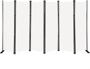 MAYOLIAH 6 Panel Folding Privacy Screen 9ft Wide, 6ft Tall Partition Room Divider Portable Office Walls Dividers Panel, White