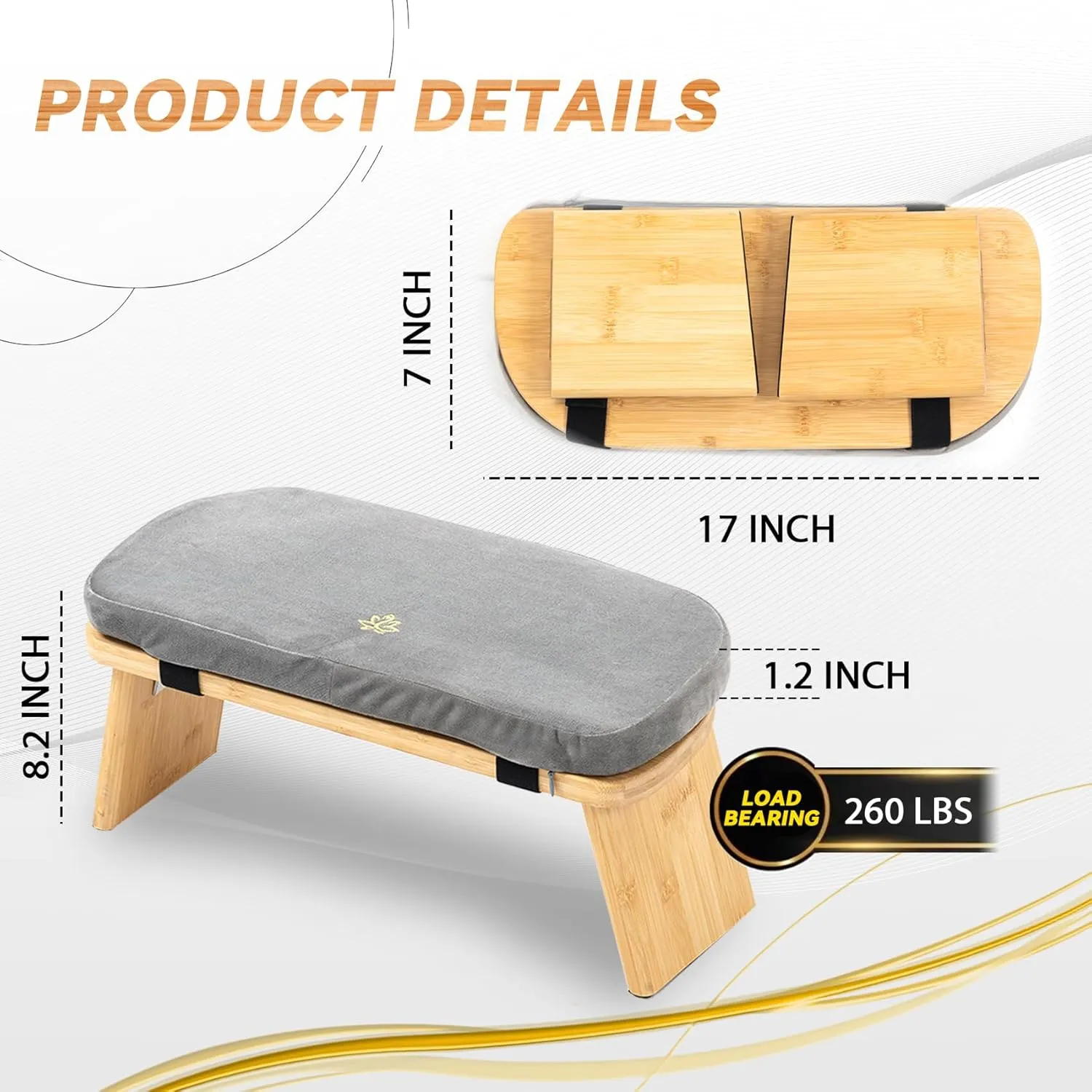 Meditation Bench, Bamboo Meditation Stool, Folding Kneeling Meditation Bench, Seiza Prayer Bench, Prayer Bench with Meditation Cushion, Kneeling Stool (Grey & Bag)