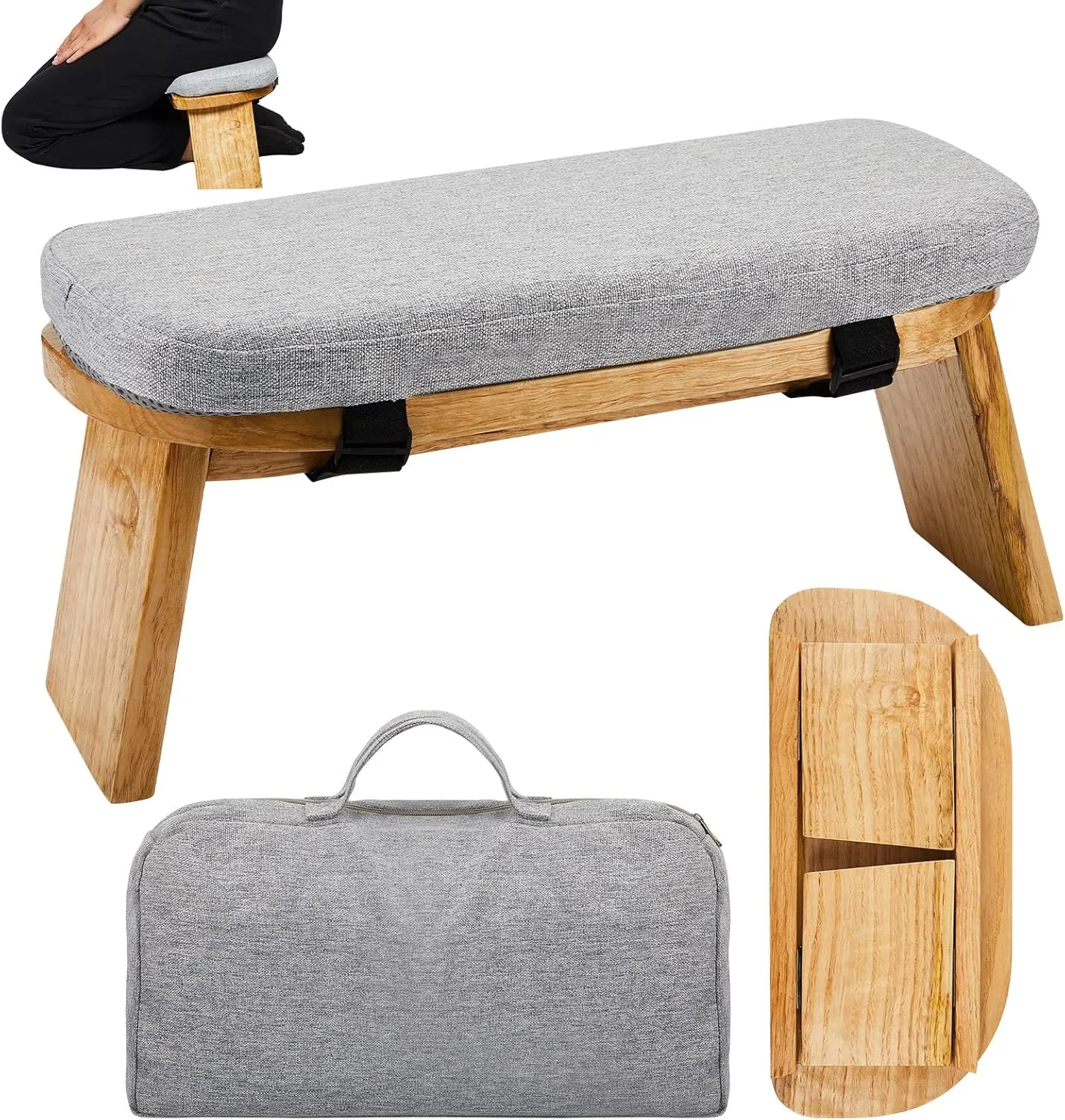 Meditation Bench with Carrying Bag, Meditation Kneeling Stool Portable Yoga Meditation Bench Ergonomic Foldable Prayer Stool with Soft Cushion for Kneeling Sitting Prayer Extended Practice