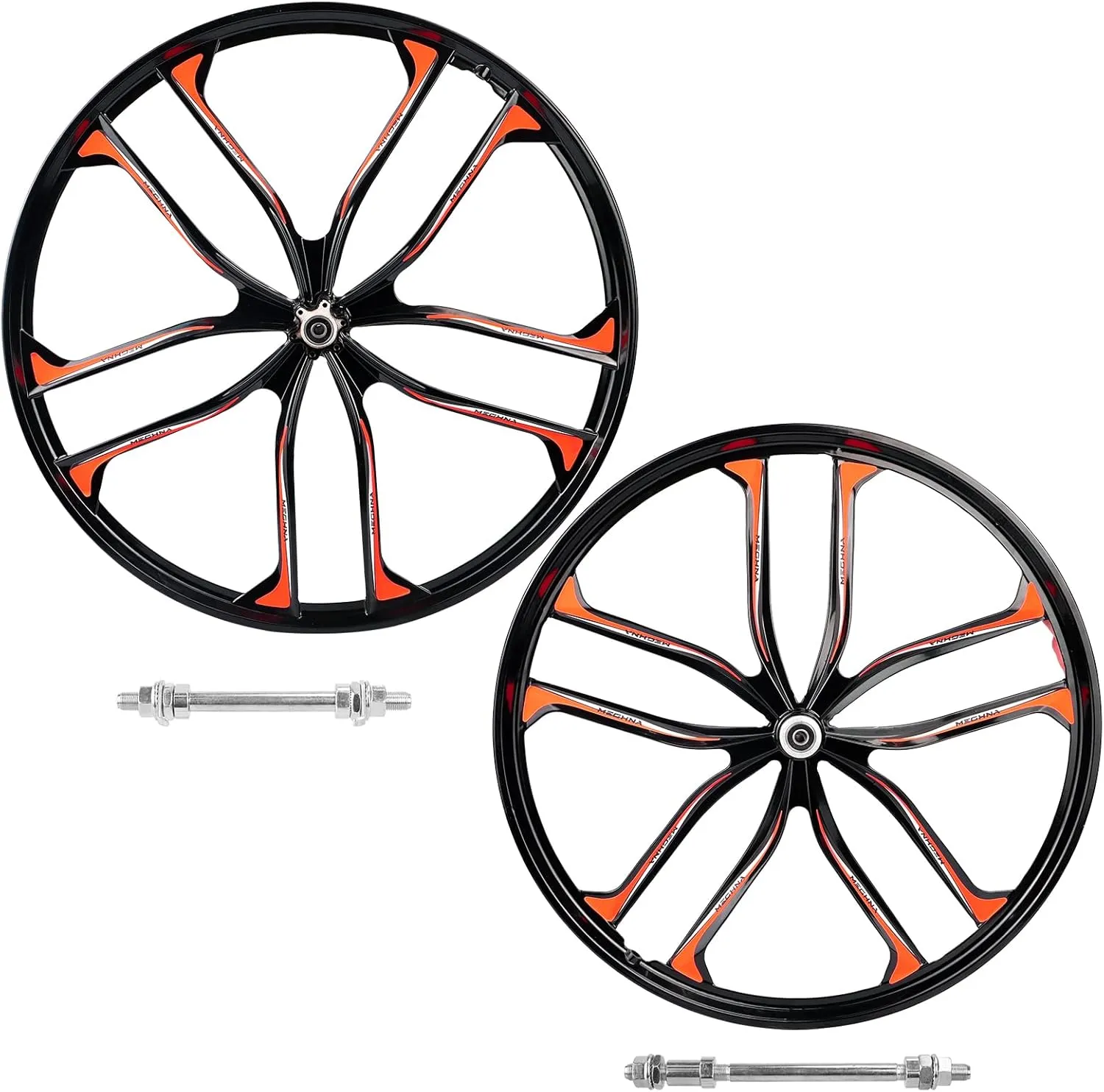 MEGHNA Bike Wheelset 10 Spokes Lightweight Aluminium 24/26 inch Integrated Wheel Compatible with 6 Bolts Disc Brake 7-12 Speed Thread Freewheel Hub for Mountain Bike Kids Bike Folding Bike