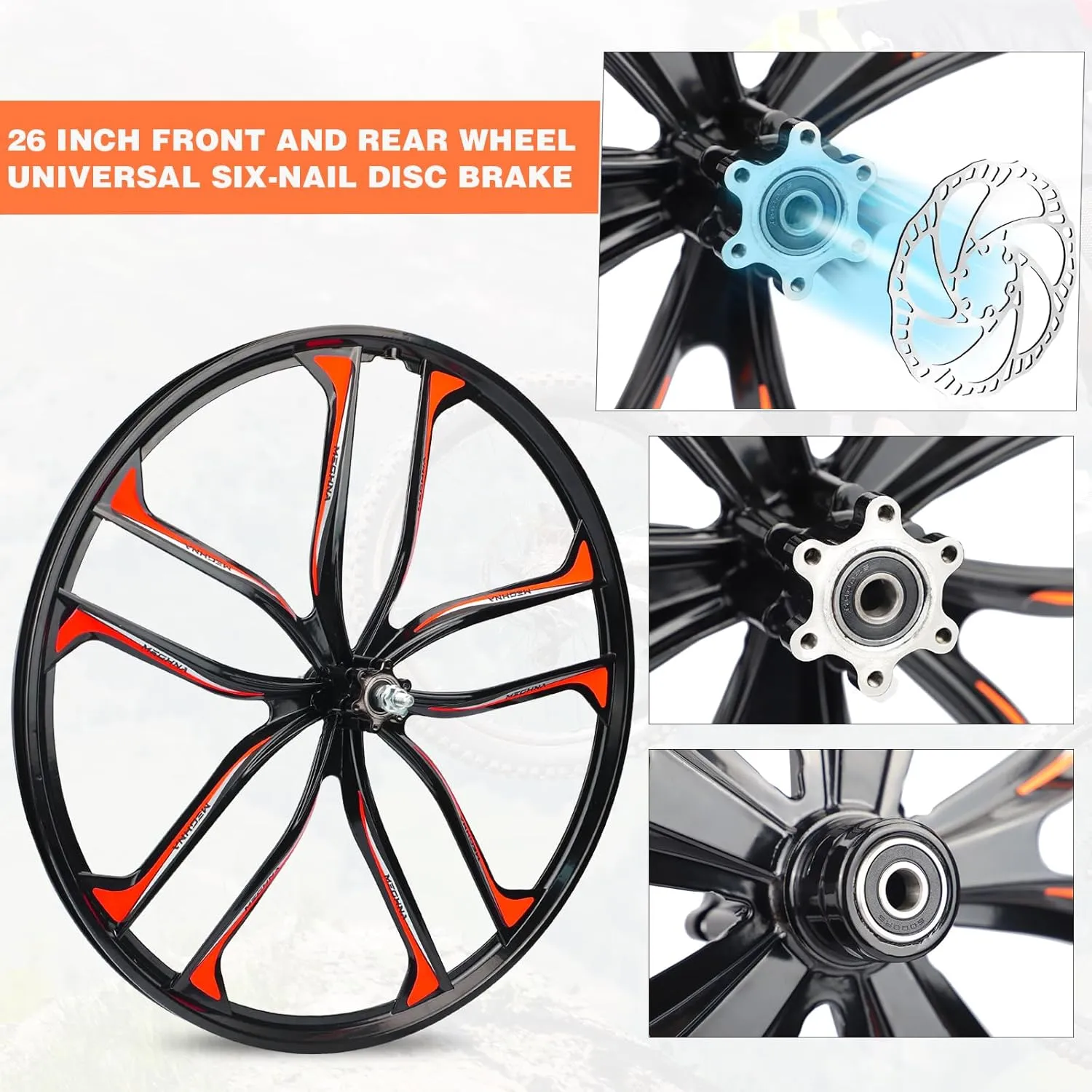 MEGHNA Bike Wheelset 10 Spokes Lightweight Aluminium 24/26 inch Integrated Wheel Compatible with 6 Bolts Disc Brake 7-12 Speed Thread Freewheel Hub for Mountain Bike Kids Bike Folding Bike