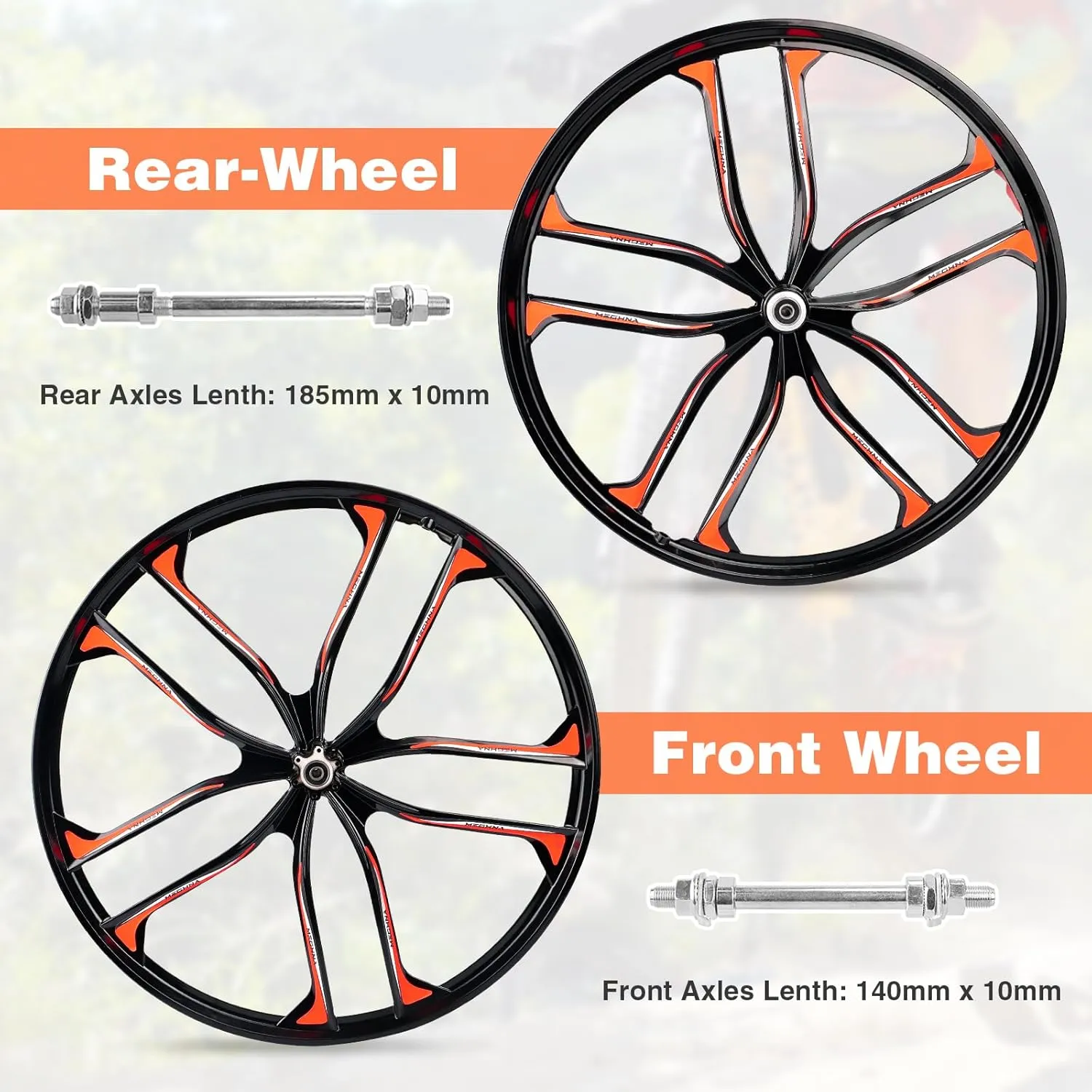 MEGHNA Bike Wheelset 10 Spokes Lightweight Aluminium 24/26 inch Integrated Wheel Compatible with 6 Bolts Disc Brake 7-12 Speed Thread Freewheel Hub for Mountain Bike Kids Bike Folding Bike