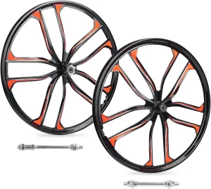 MEGHNA Bike Wheelset 10 Spokes Lightweight Aluminium 24/26 inch Integrated Wheel Compatible with 6 Bolts Disc Brake 7-12 Speed Thread Freewheel Hub for Mountain Bike Kids Bike Folding Bike