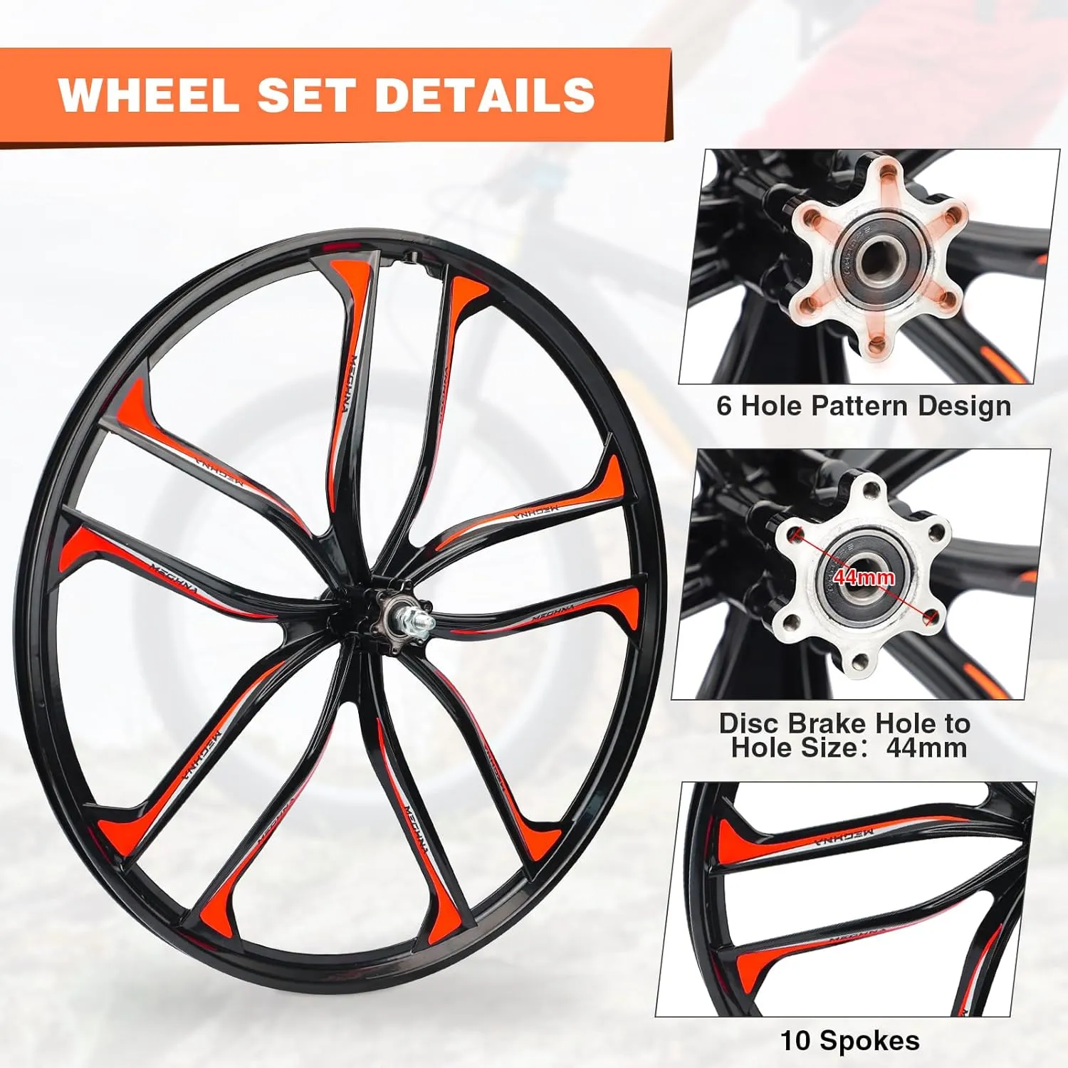 MEGHNA Bike Wheelset 10 Spokes Lightweight Aluminium 24/26 inch Integrated Wheel Compatible with 6 Bolts Disc Brake 7-12 Speed Thread Freewheel Hub for Mountain Bike Kids Bike Folding Bike
