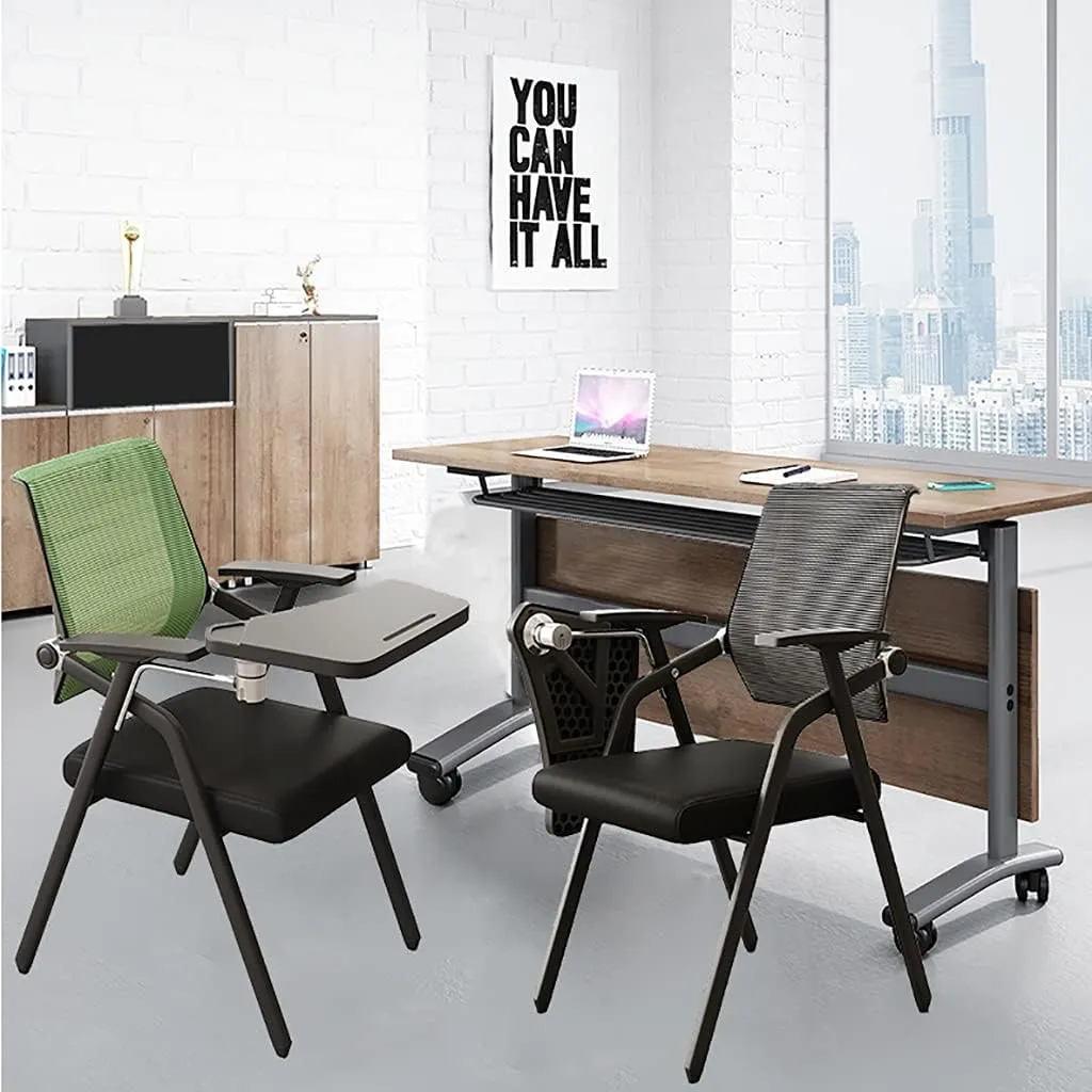 MEHWSUR Student Chair with Desk Attached,Tablet Arm Chair Mesh Office Chair with Lumbar Support,Foldable Computer Desk Chair with Writing Board and Cup Holder Metal Frame Backrest (Color : Orange)