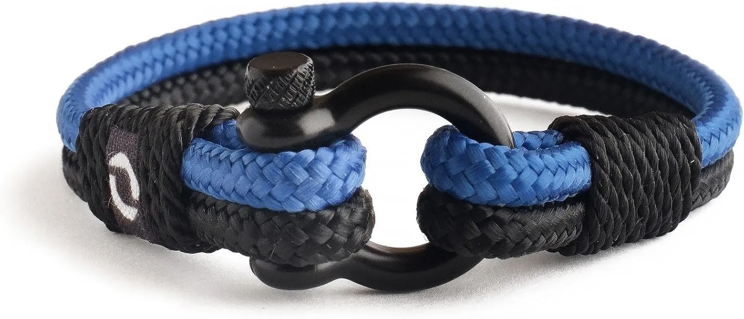 Mens Rope Bracelet - Stainless Steel Black Shackle, Extremely Durable and Scratch Resistant Waterproof Paracord, Handmade, Nautical Wristband for Men