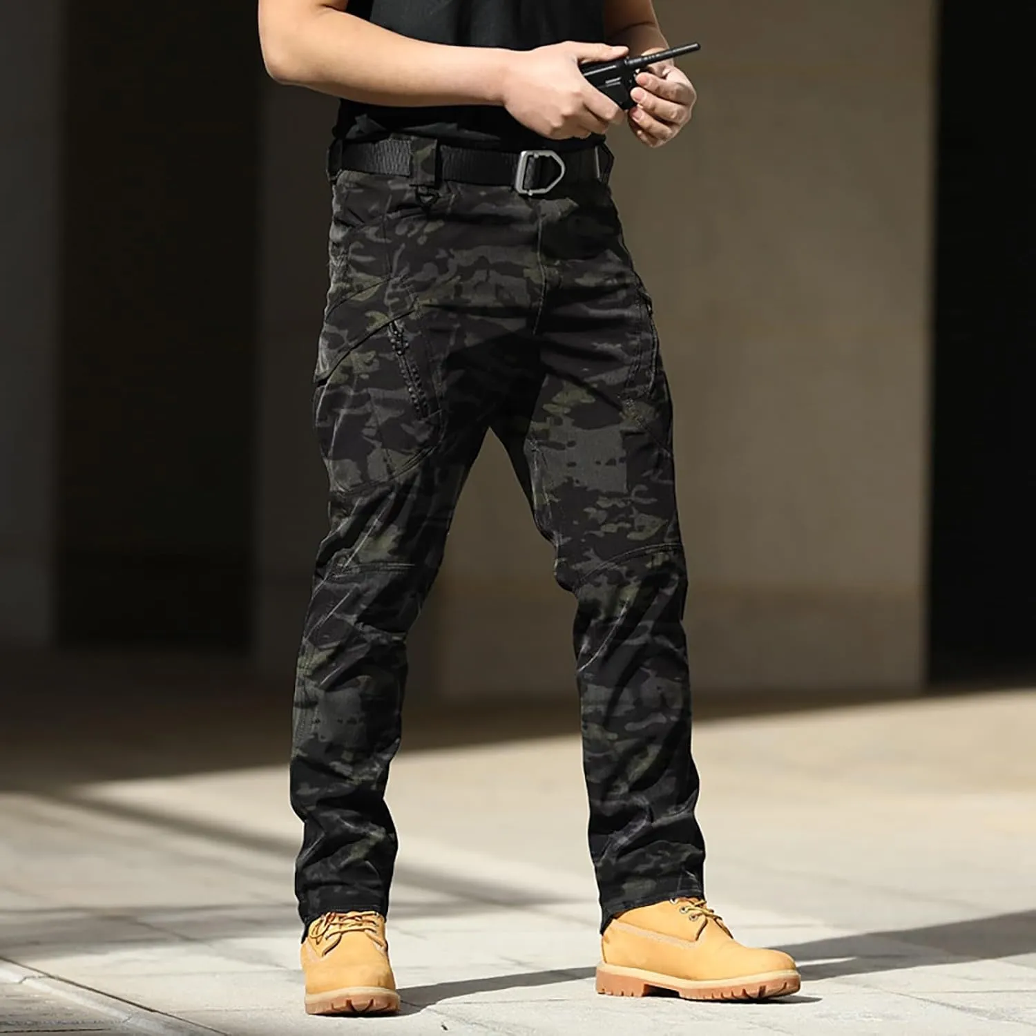 Men's Water Resistant Pants Stretch Overalls with Large Pockets Loose Soft Pants Rainproof Tactical Waterproof Trousers
