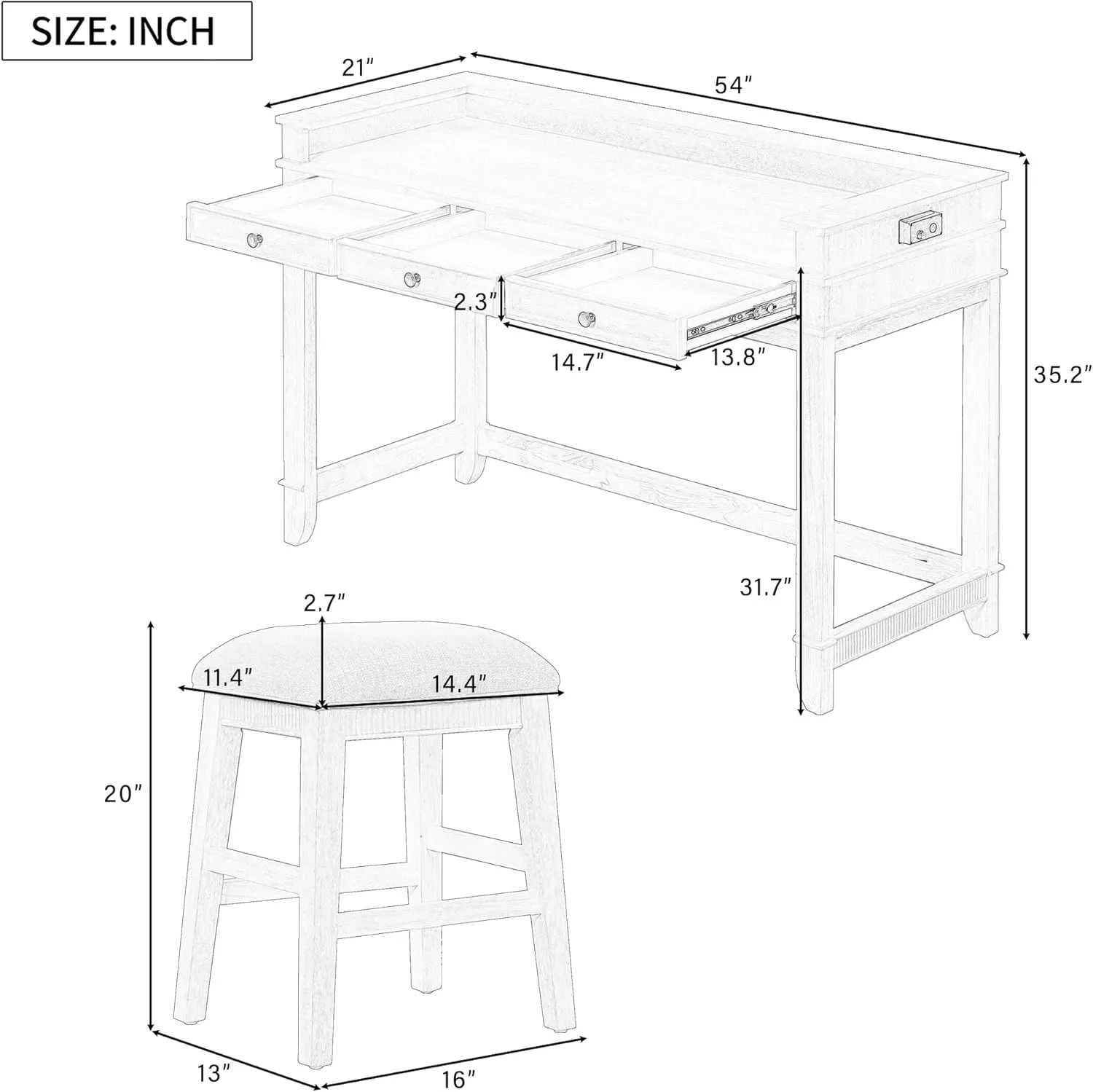 Merax 4-Piece Natural Wash Farmhouse Set with USB Charging/Drawers Wood Table with 3 Cushion Stool for Kitchen Dining Room