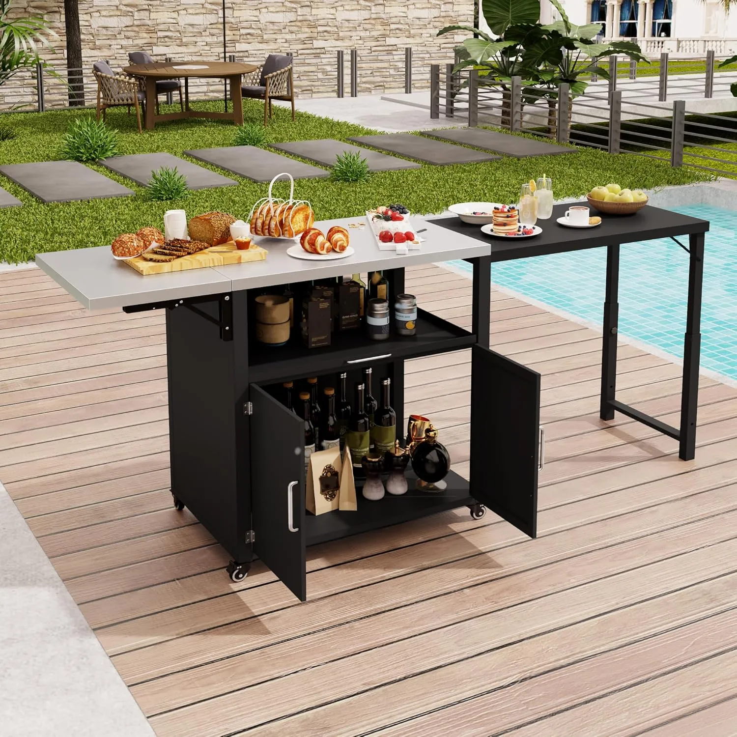 Merax Outdoor Cabinet Cart with Folding & Expandable Work Surface for Kitchen Prep and Outdoor Use, Grilling Accessories