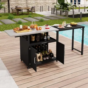 Merax Outdoor Cabinet Cart with Folding & Expandable Work Surface for Kitchen Prep and Outdoor Use, Grilling Accessories