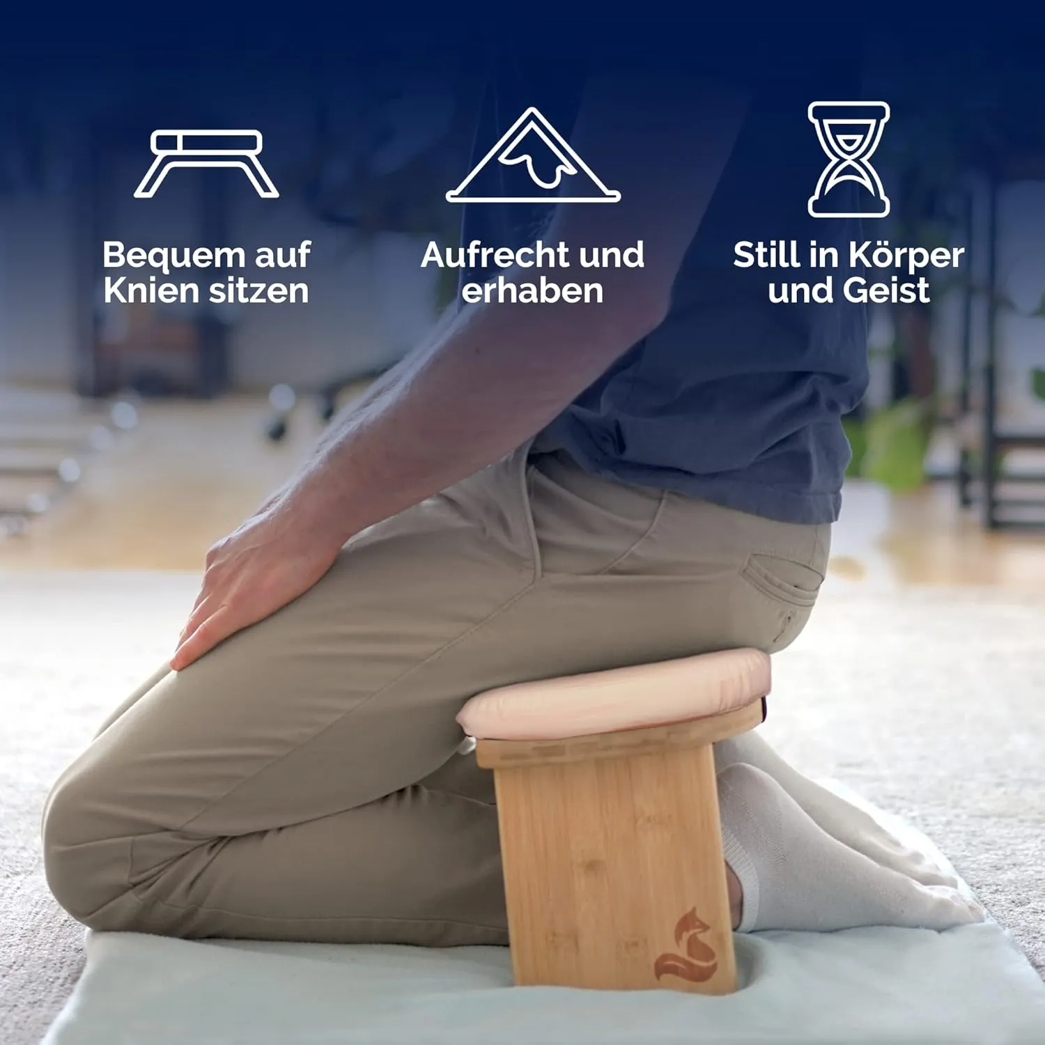 metaFox Meditation Bench | Foldable Bamboo Stool with Cushion and Carry Bag | for Your Mindfulness and Meditation Practice | Alternative to Meditation Cushion (Peach, Small)