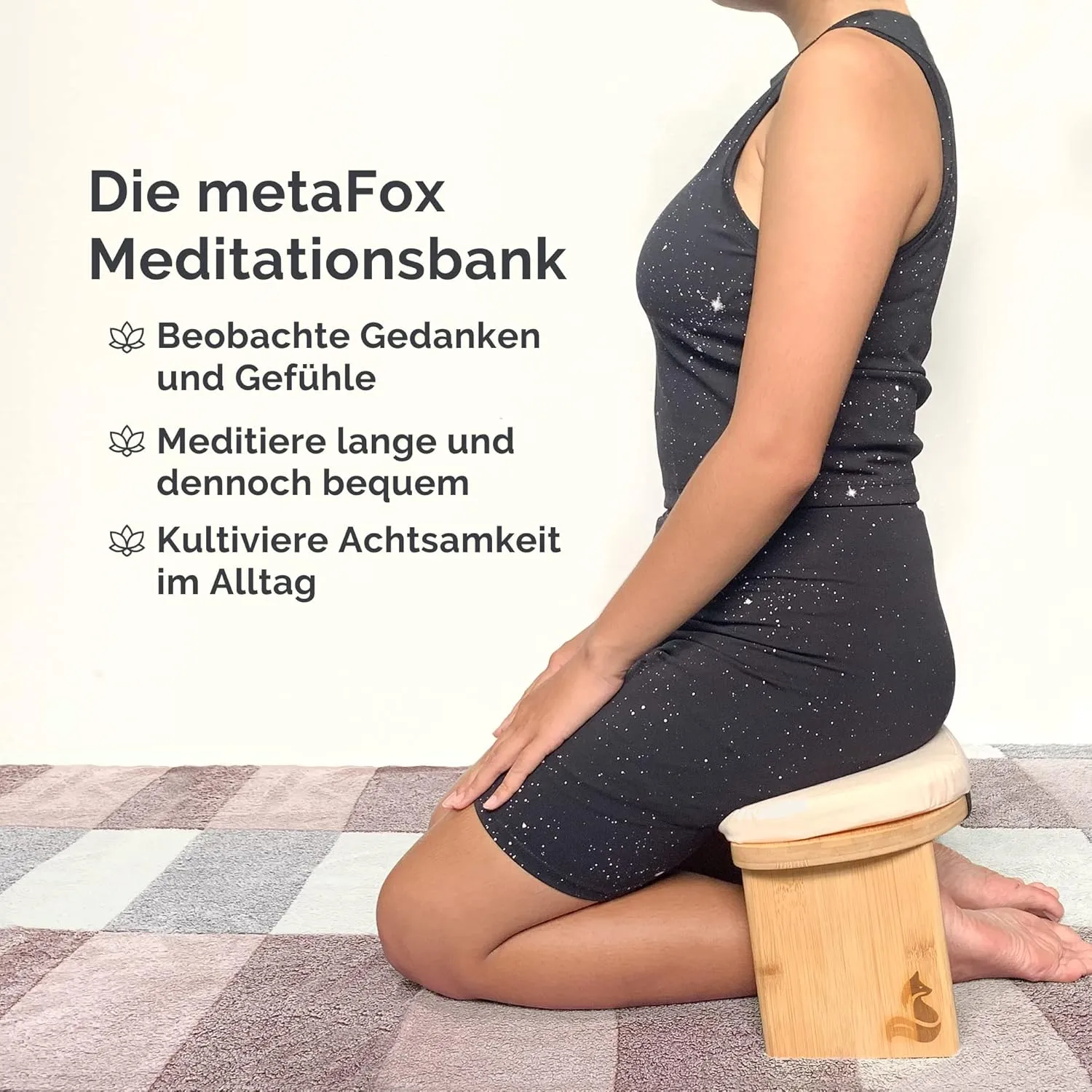 metaFox Meditation Bench | Foldable Bamboo Stool with Cushion and Carry Bag | for Your Mindfulness and Meditation Practice | Alternative to Meditation Cushion (Peach, Small)