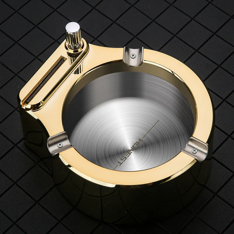Metal Cigarette Ashtray With Permanent Match Lighter