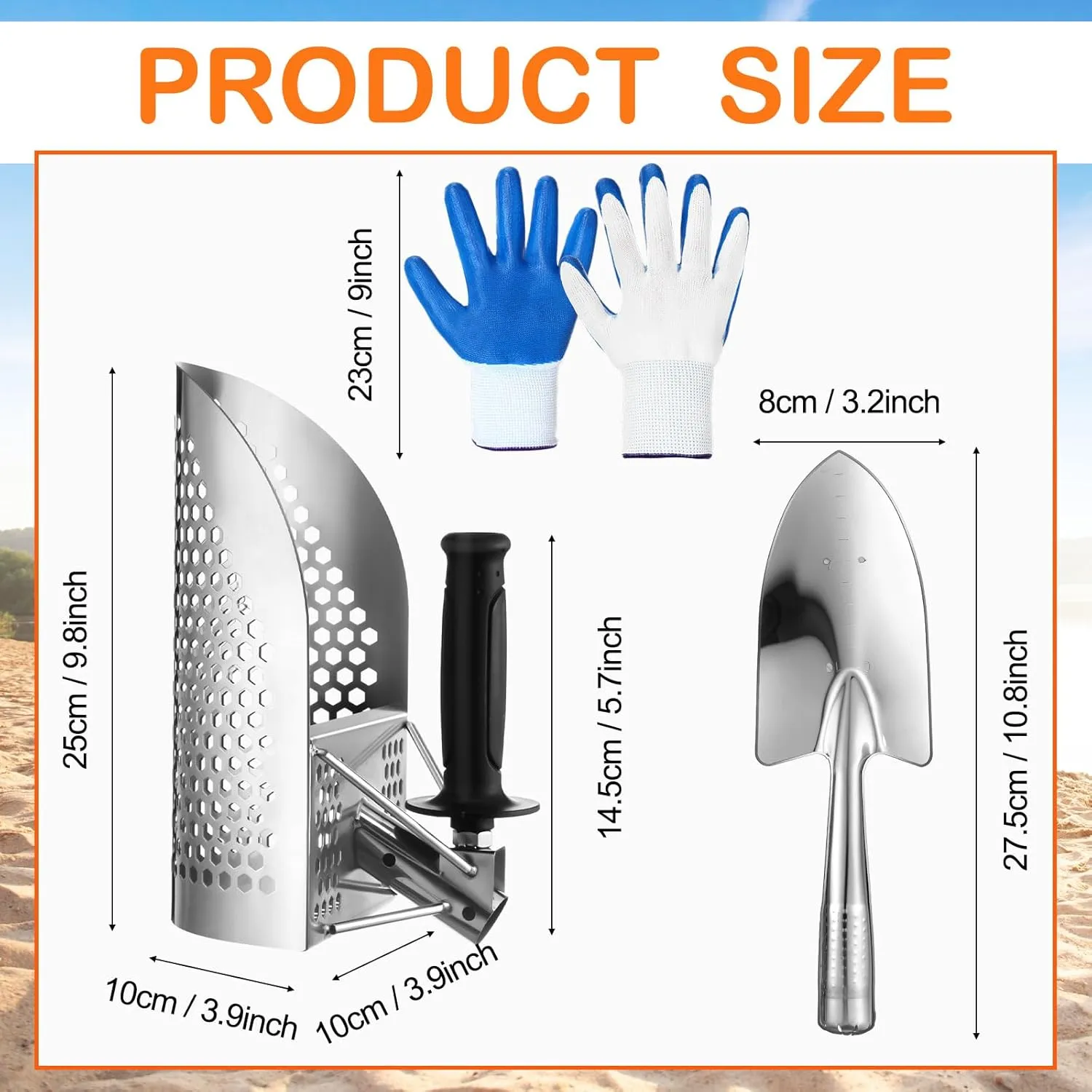 Metal Detector Kit Accessories Include Metal Detector Pinpointer, Sand Sifter Scoop, Shovel Glove, Finds Bag, Semi Waterproof Detection Handheld Pin Pointer Wand Accessories for Adult Treasure Hunting