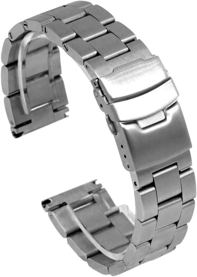 Metal Watch Band for Men Women Stainless Steel Watch Band 20mm Solid Black Watch Bracelet Deployment Buckle Brushed Watch Strap Bracelet Polished Strap for Men Women
