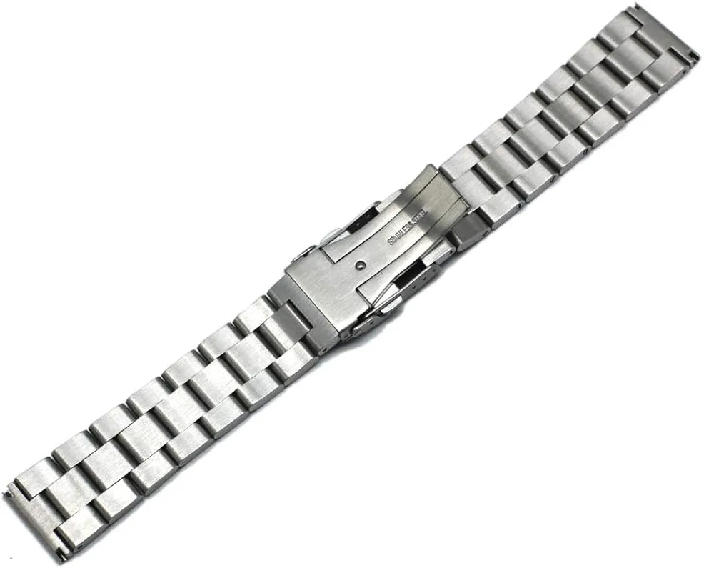 Metal Watch Band for Men Women Stainless Steel Watch Band 20mm Solid Black Watch Bracelet Deployment Buckle Brushed Watch Strap Bracelet Polished Strap for Men Women
